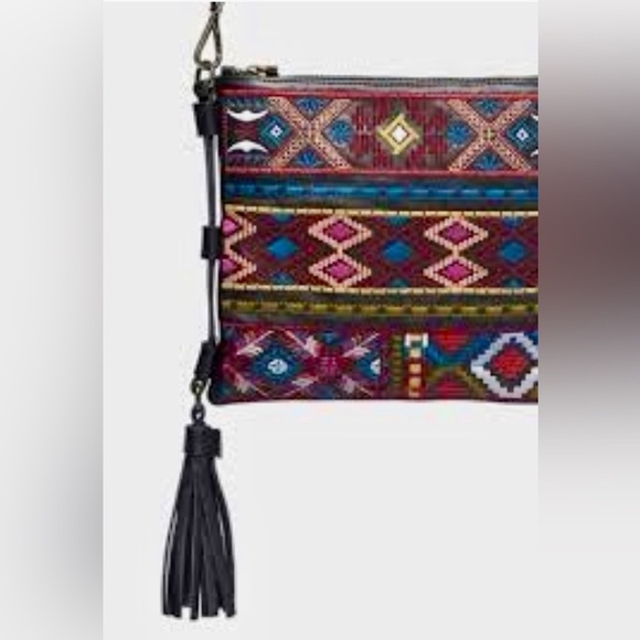 Johnny Was Zipped Crossbody Black Leather And Embroidery Design Tassel Bag NWT - Picture 9 of 16